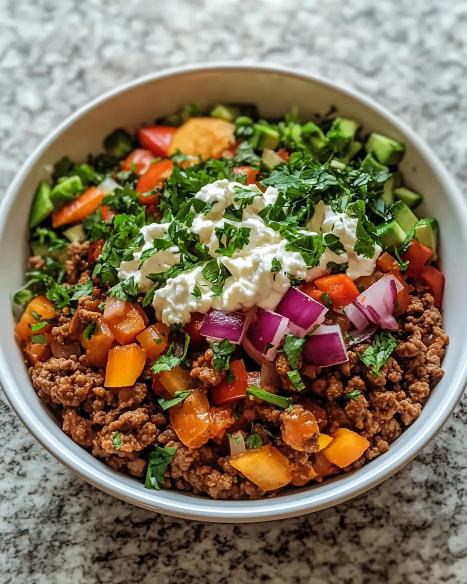 Final dish - Hearty Ground Beef Cottage Cheese Bowl Recipe for a Protein-Packed Meal