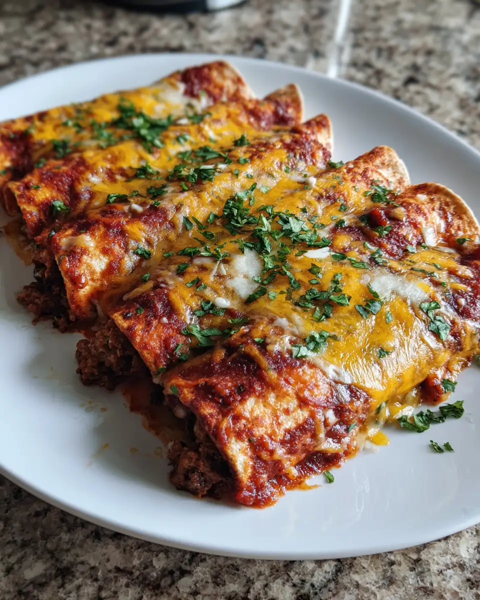 Final dish - Mouthwatering Ground Beef Enchiladas with Spicy Red Sauce Recipe