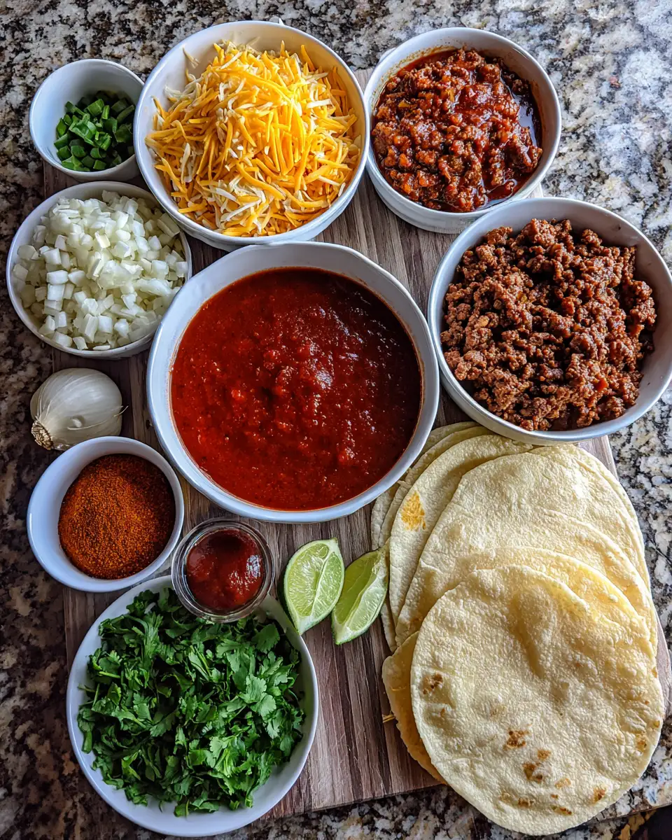 Ingredients for Mouthwatering Ground Beef Enchiladas with Spicy Red Sauce Recipe
