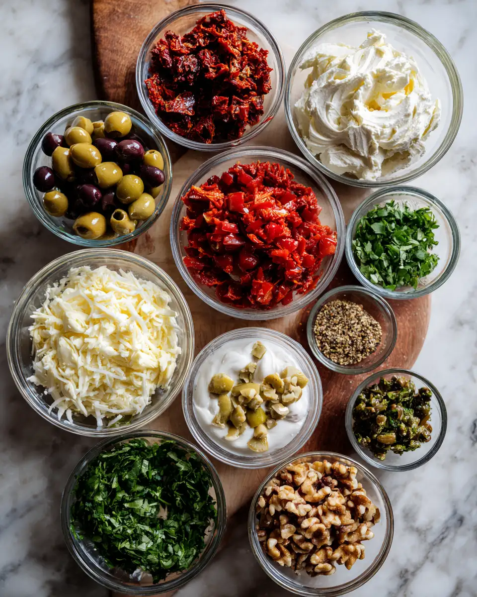 Ingredients for Irresistible Antipasto Cream Cheese Log Recipe for Your Next Party