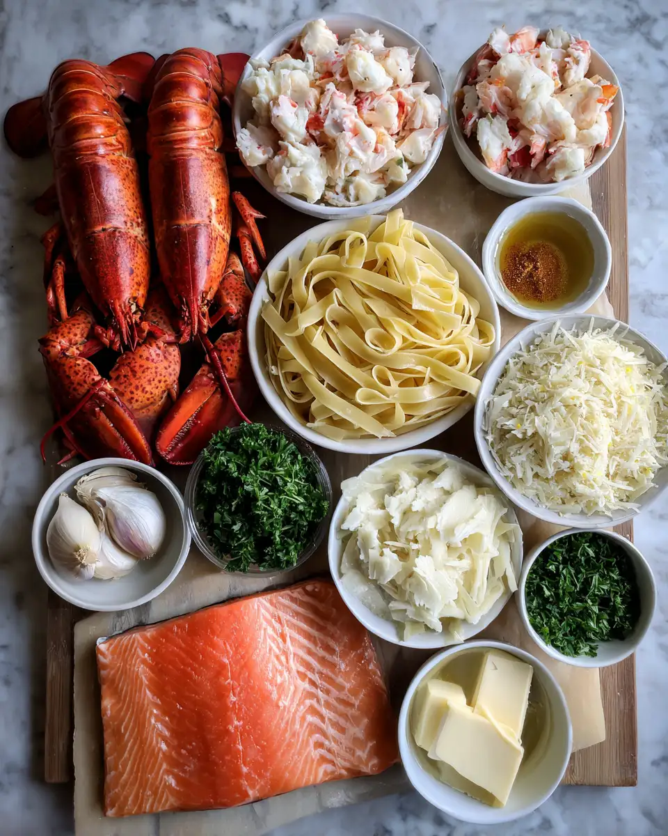 Indulge in Creamy Cajun Lobster Crab and Salmon Alfredo Delight 5 Ingredients for Indulge in Creamy Cajun Lobster Crab and Salmon Alfredo Delight