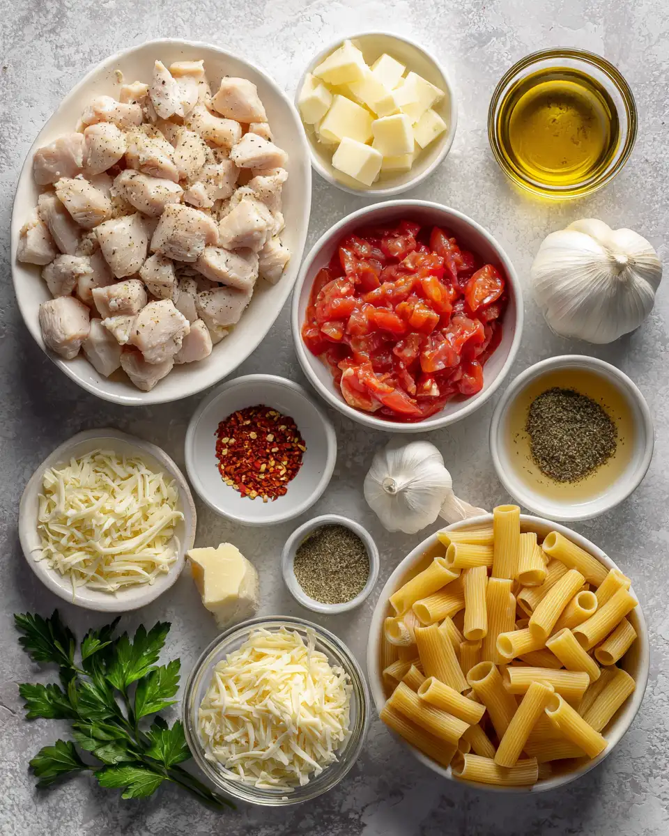 Ingredients for Easy and Delicious Chicken Pasta Bake One Pot Meal for Busy Weeknights