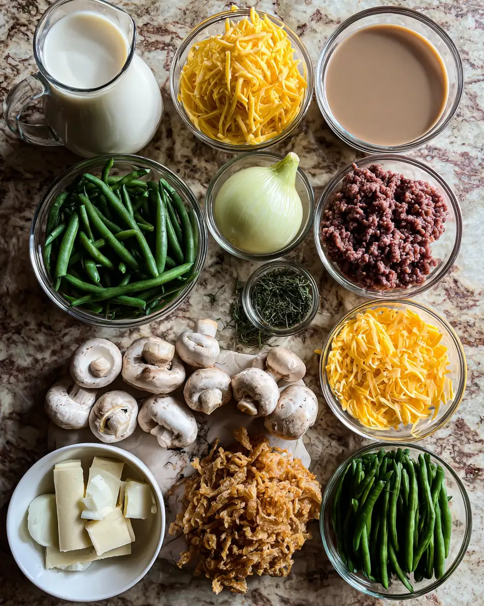 Ingredients for Hearty Ground Beef Green Bean Casserole Recipe That Will Wow Your Family