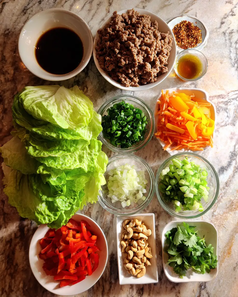 Ingredients for Healthy and Delicious Ground Beef Lettuce Wraps for a Light Meal