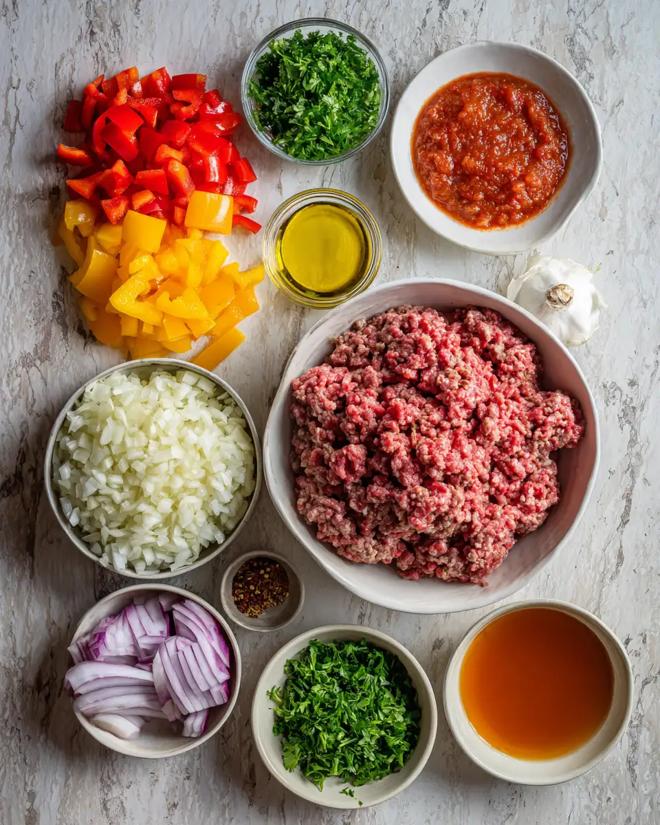 Ingredients for 10 Easy Ground Beef Meal Prep Recipes for Delicious Weeknight Dinners