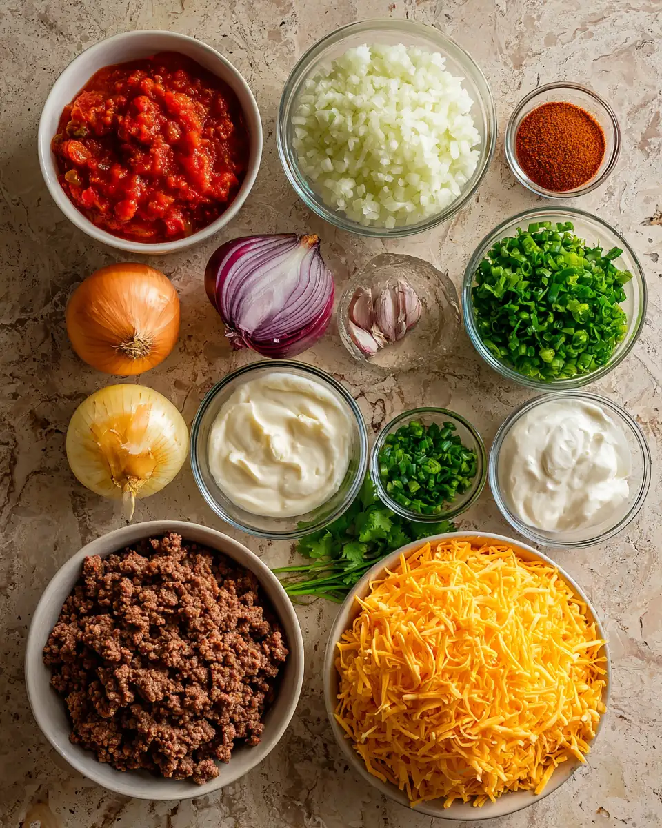 Ingredients for Ultimate Ground Beef Nacho Dip Recipe That Will Steal the Show