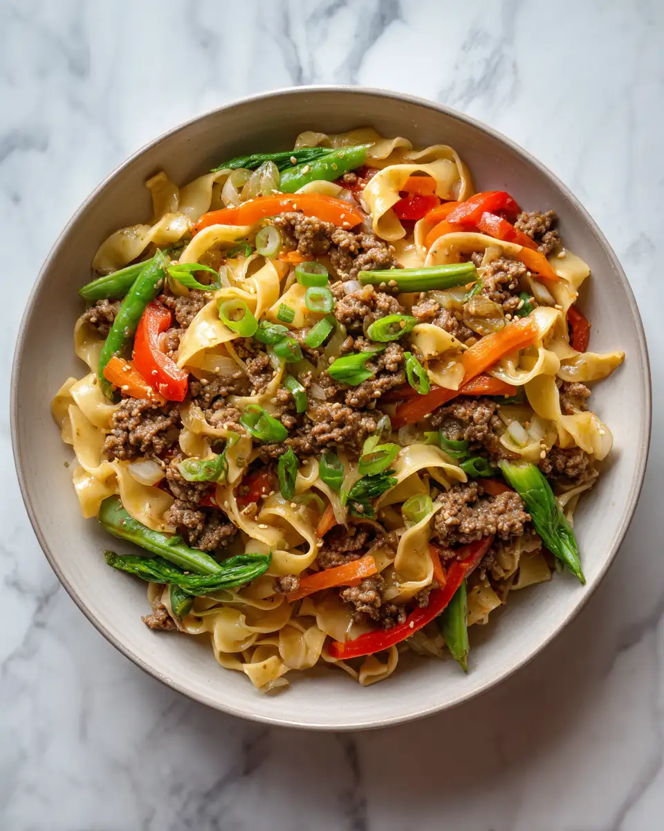 Ingredients for Savory Ground Beef Noodle Stir Fry Recipe for Quick Delicious Meals