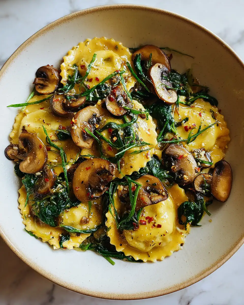 Deliciously Creamy Mushroom Ravioli with Fresh Spinach Delight - Featured Image