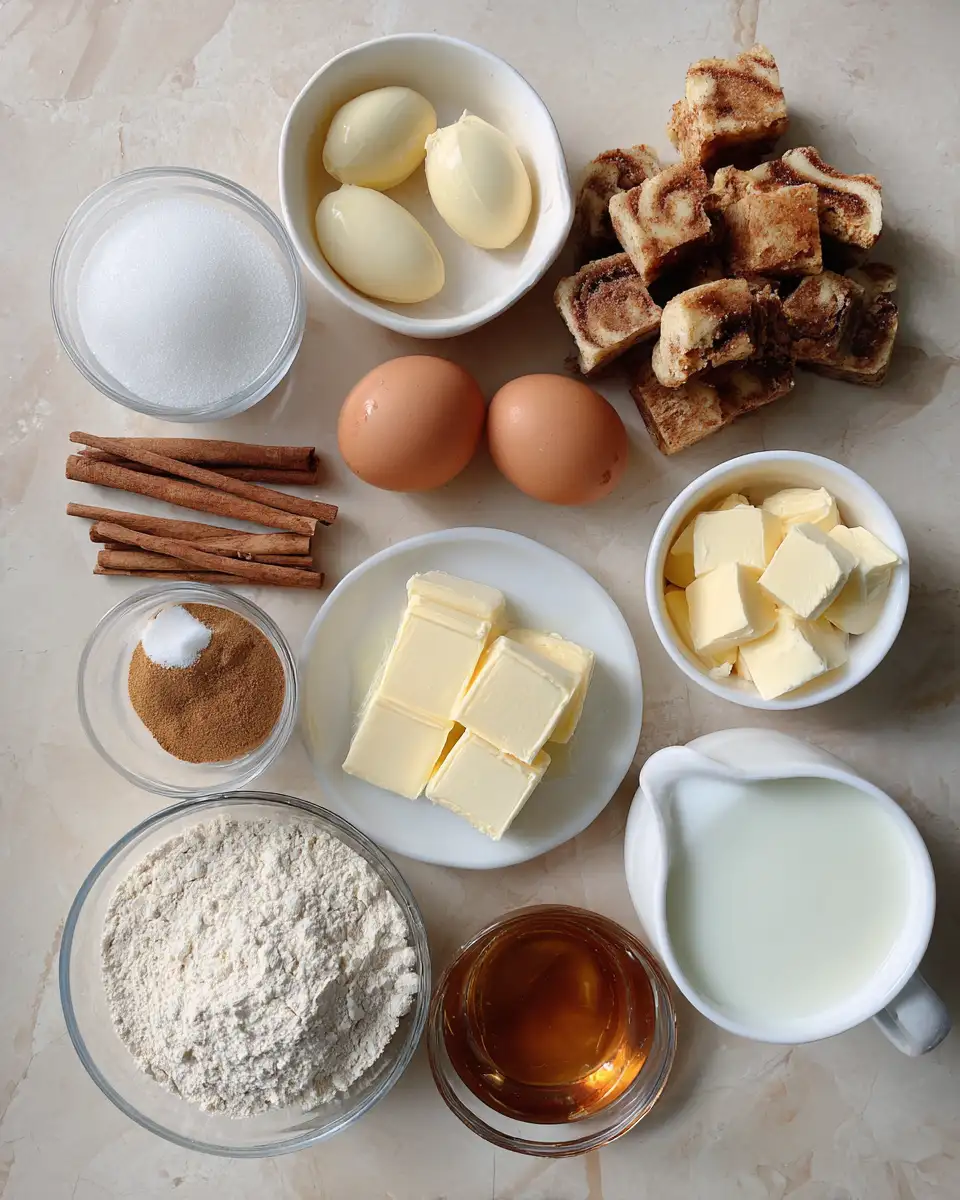 Ingredients for Irresistible Recipe for Cinnamon Roll French Toast Bites That Melt in Your Mouth