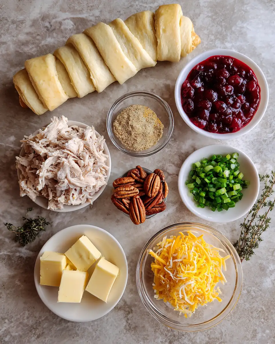 Ingredients for Irresistible Savory Turkey and Cranberry Crescent Ring Recipe