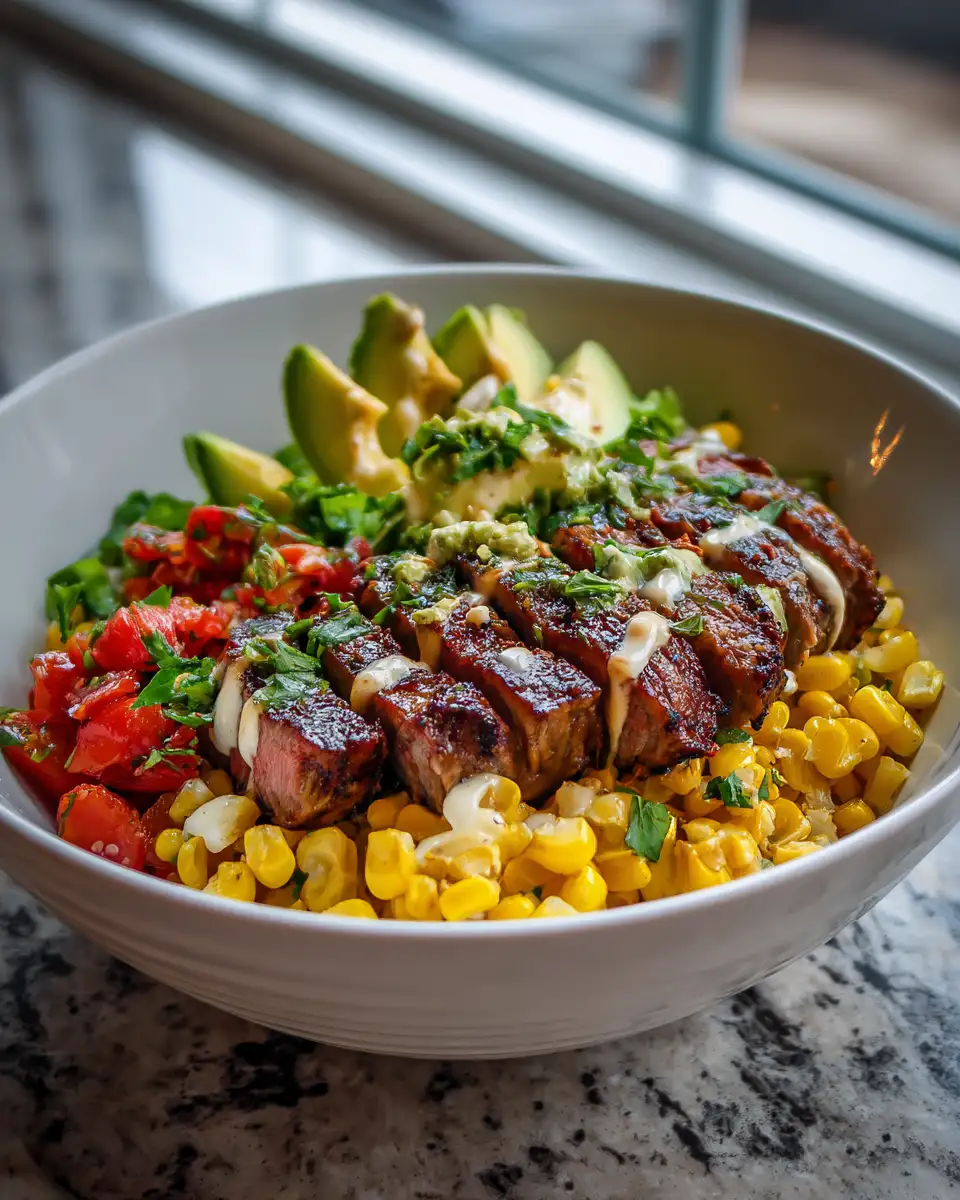 Final dish - Savor the Flavor with a Steak Avocado and Roasted Corn Bowl