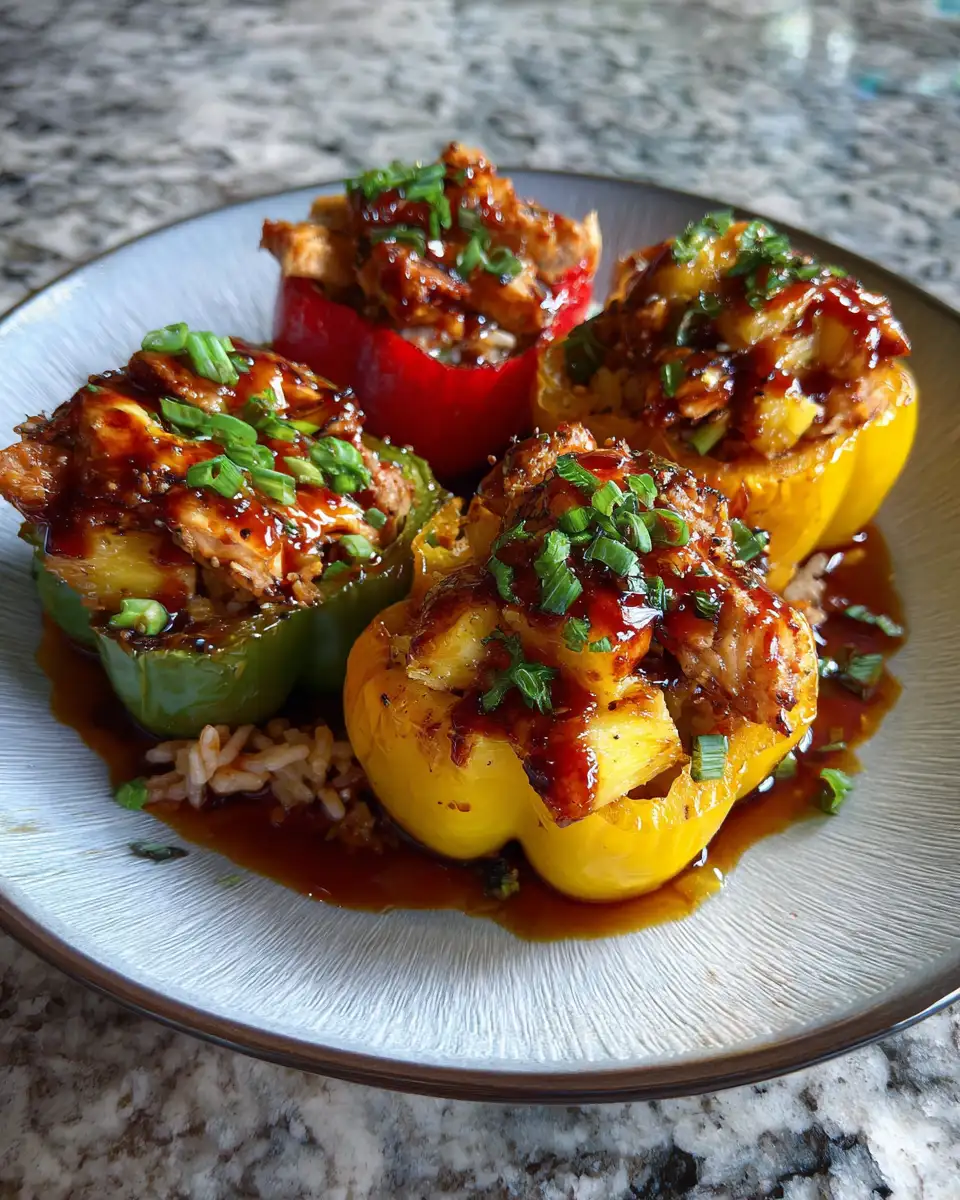Final dish - Sweet and Savory Teriyaki Pineapple Chicken and Rice Stuffed Peppers Recipe