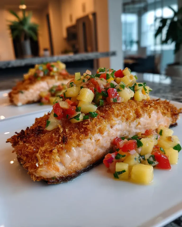 Tropical Coconut Crusted Salmon with Pineapple Salsa Recipe That Will Transport Your Taste Buds - Featured Image