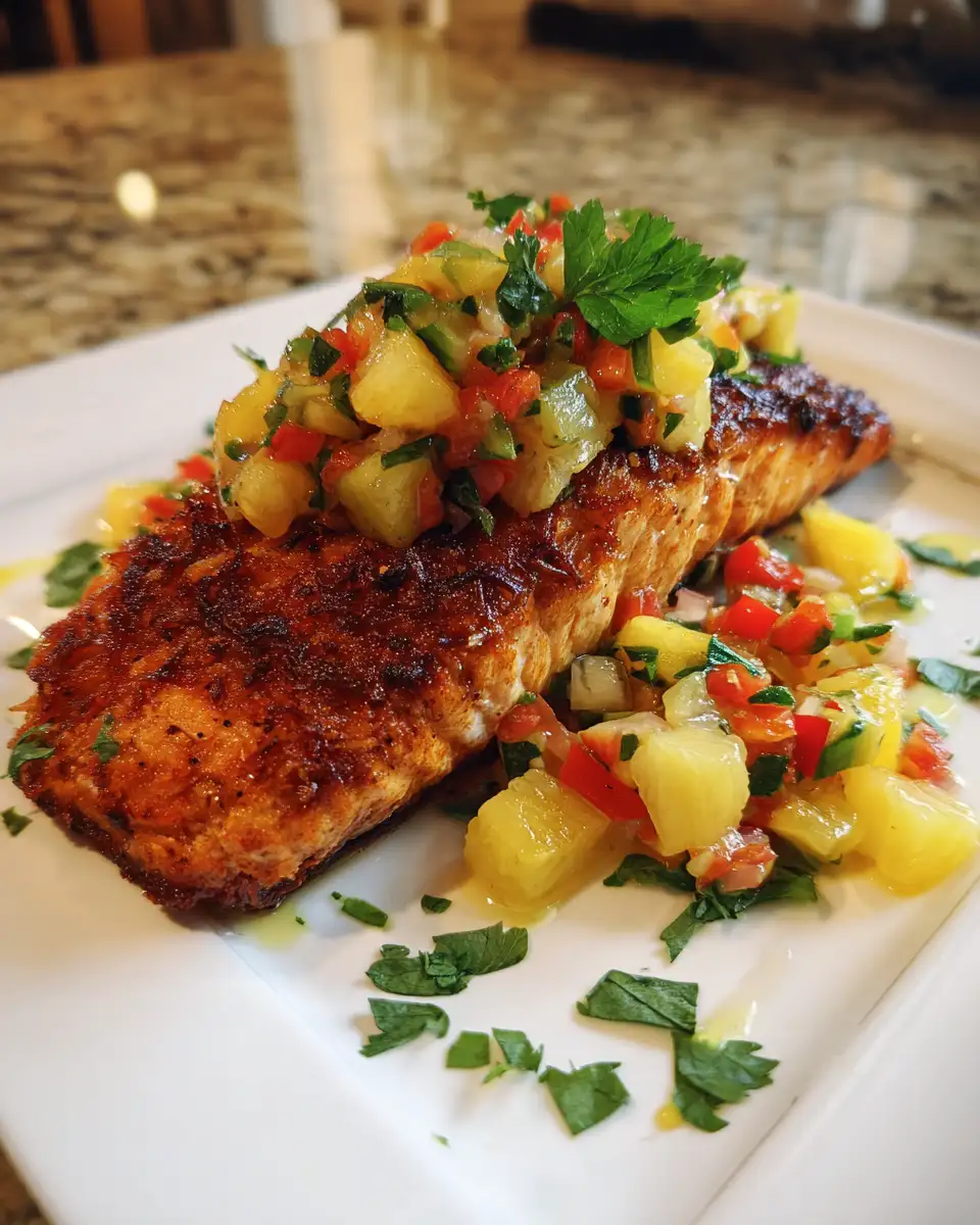 Final dish - Tropical Coconut Crusted Salmon with Pineapple Salsa Recipe That Will Transport Your Taste Buds