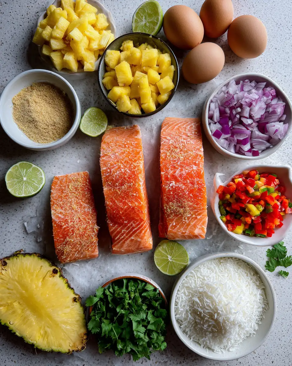 Ingredients for Tropical Coconut Crusted Salmon with Pineapple Salsa Recipe That Will Transport Your Taste Buds