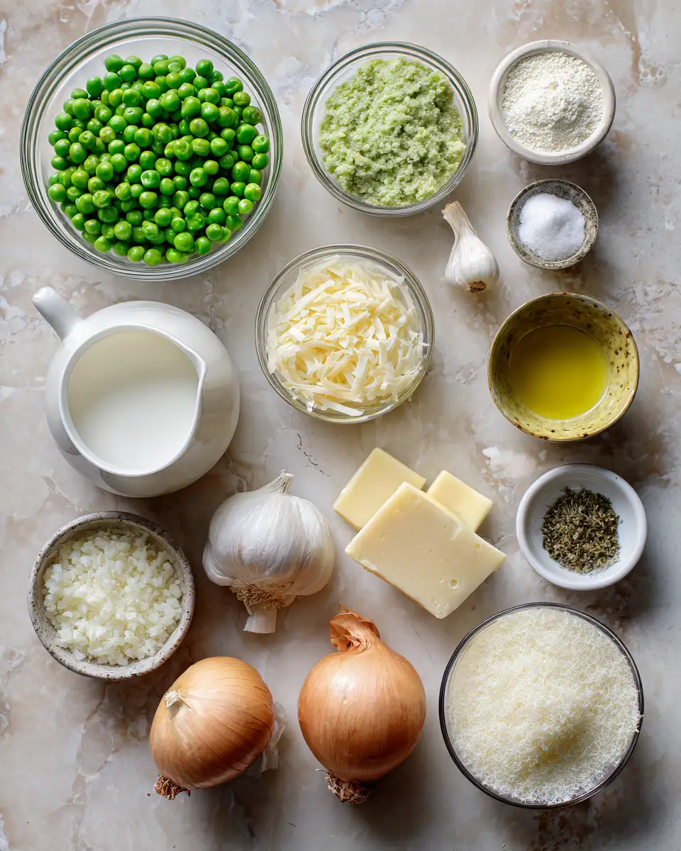 Ingredients for Ultimate Comfort Food Cheesy Green Pea Casserole Recipe