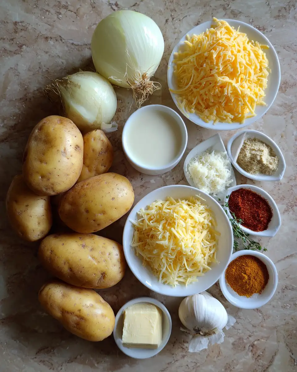 Ingredients for Ultimate Cheesy Scalloped Potatoes Recipe That Melts in Your Mouth