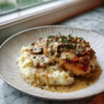 Irresistible Chicken and Garlic Gravy Served Over Cheesy Mashed Potatoes - Featured Image