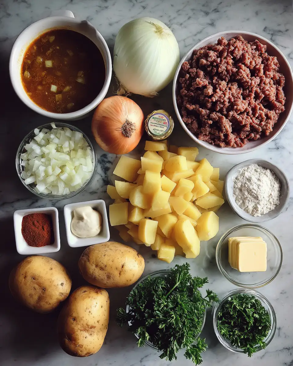 Ingredients for Ultimate Comfort in a Bowl Creamy Potato and Hamburger Soup Recipe