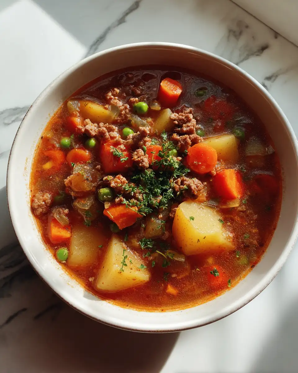 Final dish - Hearty Crockpot Potato Hamburger Soup Recipe for Cozy Comfort Meals