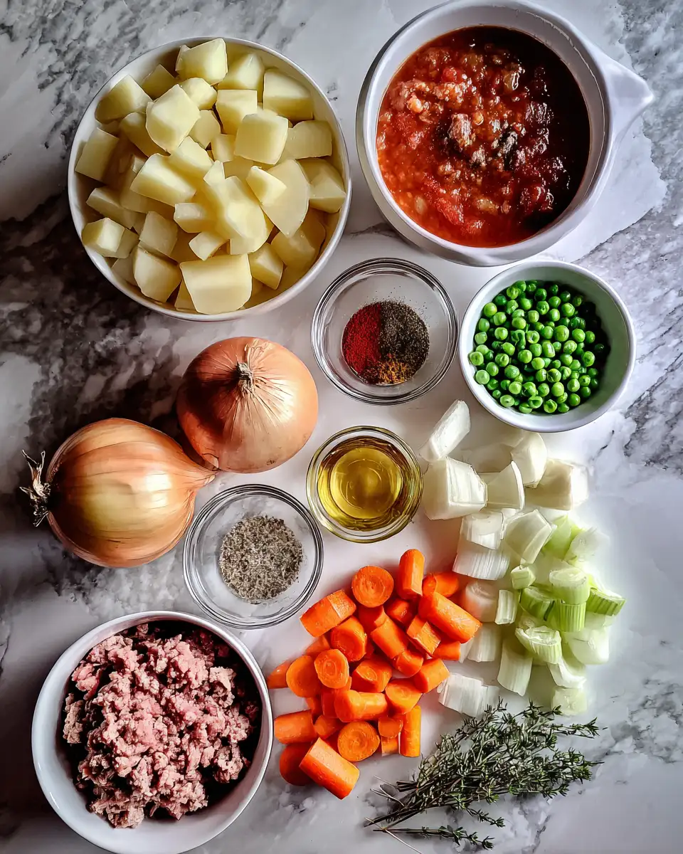 Ingredients for Hearty Crockpot Potato Hamburger Soup Recipe for Cozy Comfort Meals