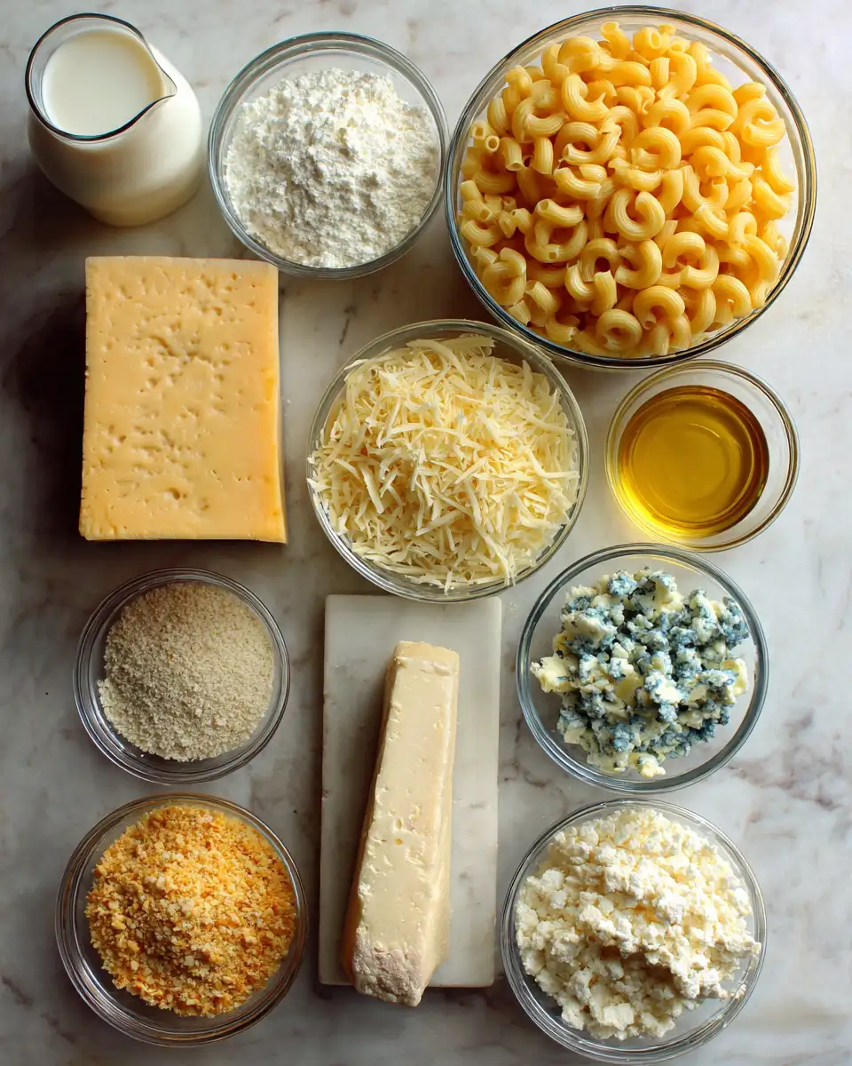Ingredients for Ultimate Comfort Food Four Cheese Mac Bake Recipe