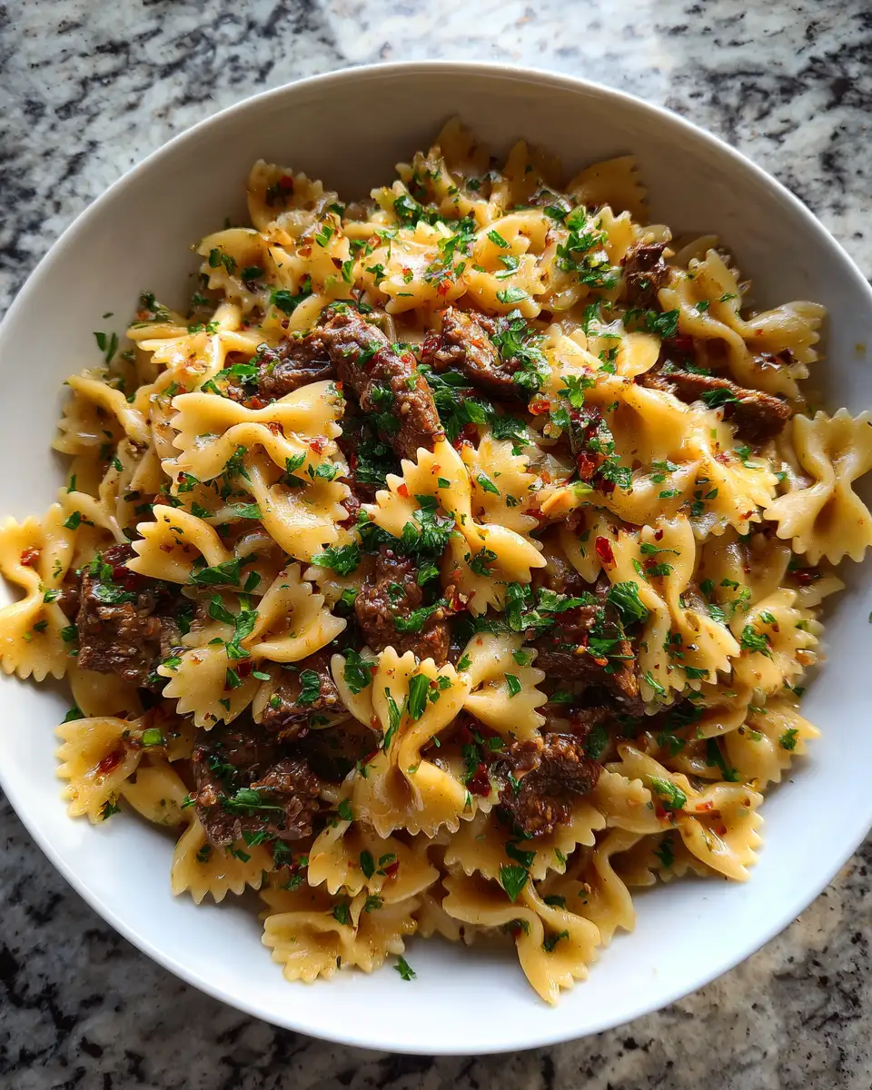 Final dish - Garlic Butter Bowtie Pasta with Beef Perfection That Will Wow Your Taste Buds