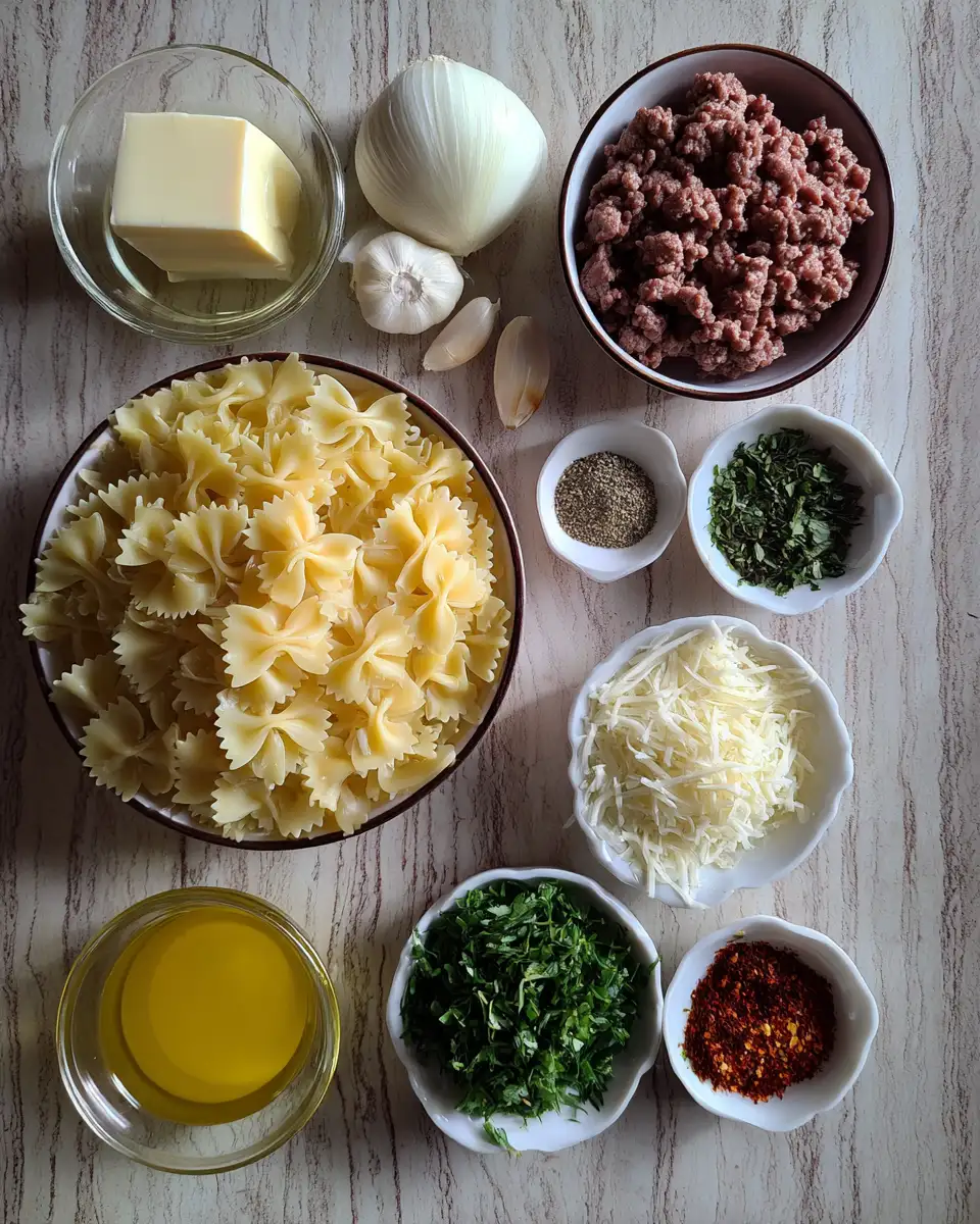 Ingredients for Garlic Butter Bowtie Pasta with Beef Perfection That Will Wow Your Taste Buds