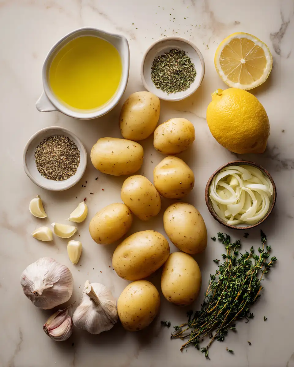 Ingredients for Irresistible Greek Style Lemon Potatoes with Garlic That Melt in Your Mouth