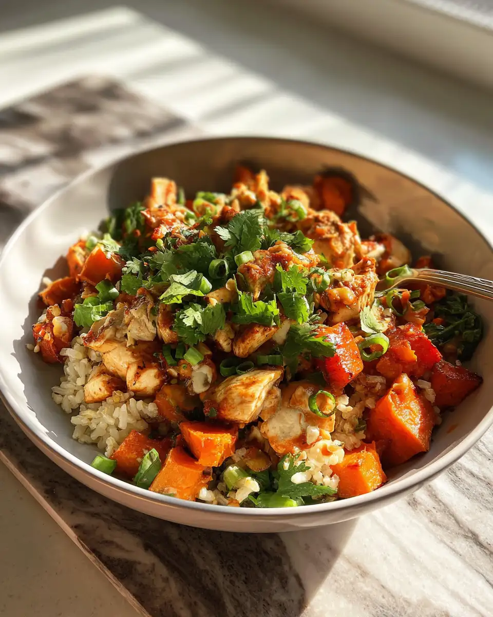 Final dish - Wholesome and Delicious Healthy Chicken and Sweet Potato Rice Bowl Recipe