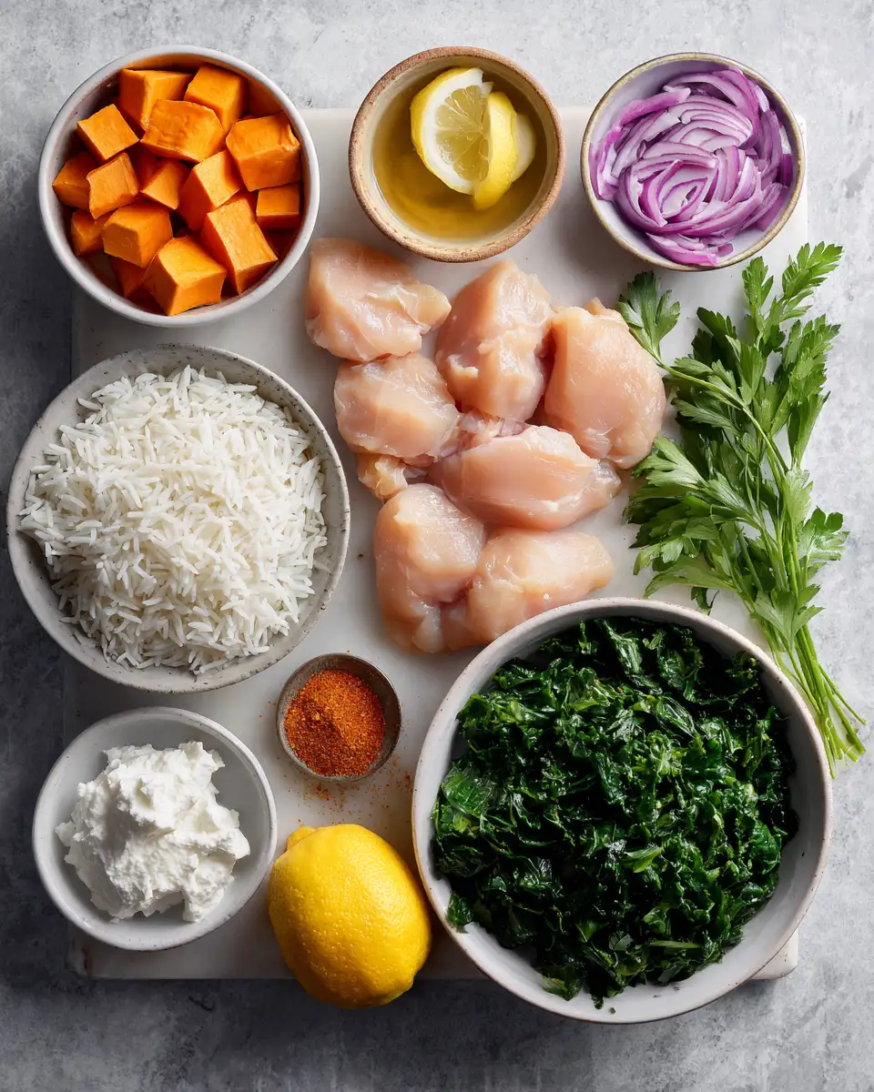 Ingredients for Wholesome and Delicious Healthy Chicken and Sweet Potato Rice Bowl Recipe