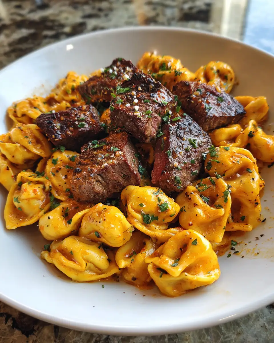 Final dish - One-Pan Cowboy Butter Tortellini Steak Bites Recipe You Need to Try