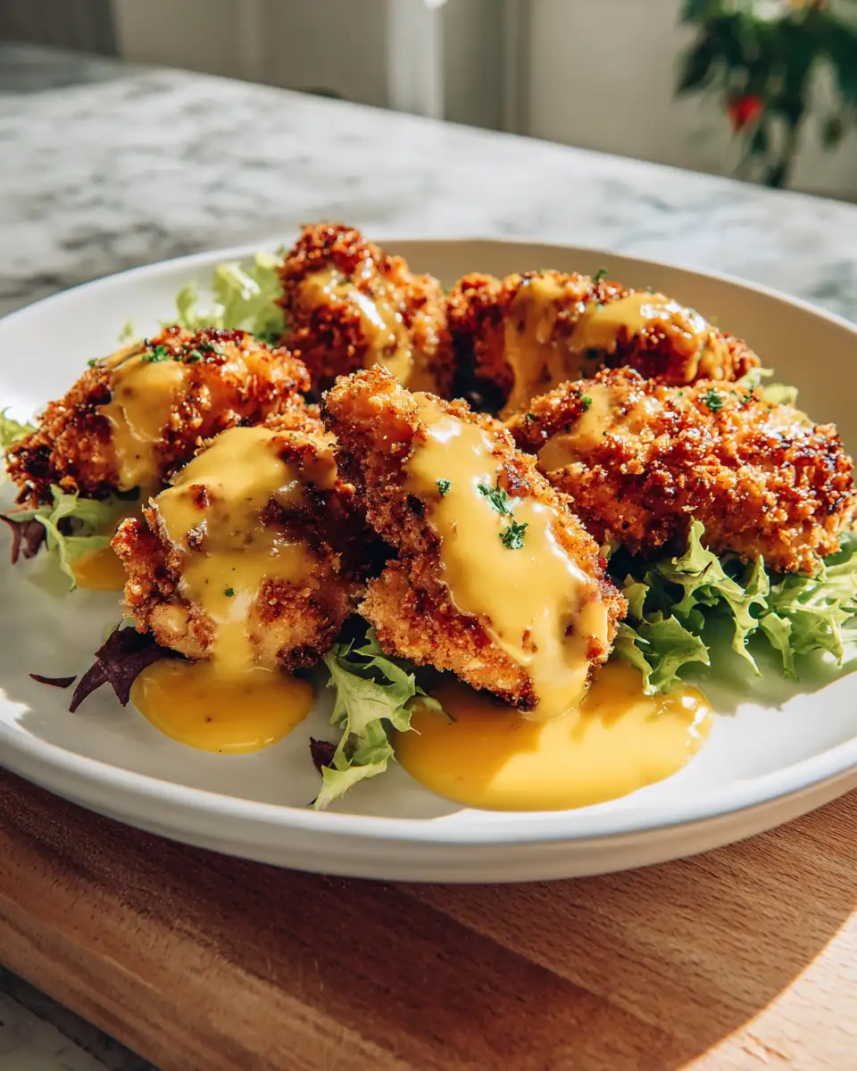 Crunchy Pretzel Chicken with Irresistible Mustard-Cheddar Sauce - Featured Image