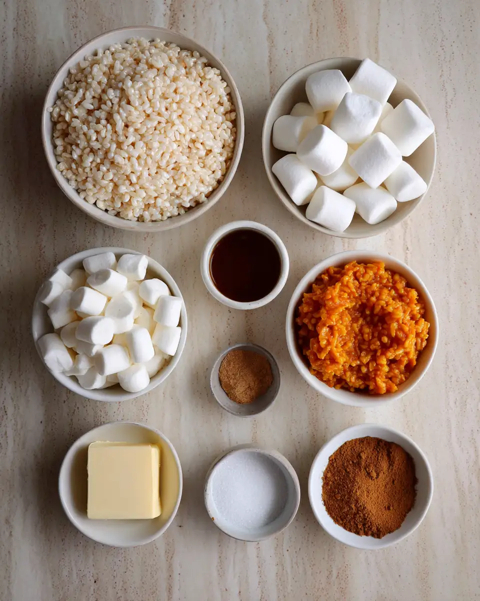 Ingredients for Irresistible Pumpkin Rice Krispie Treats Perfect for Fall Snacking