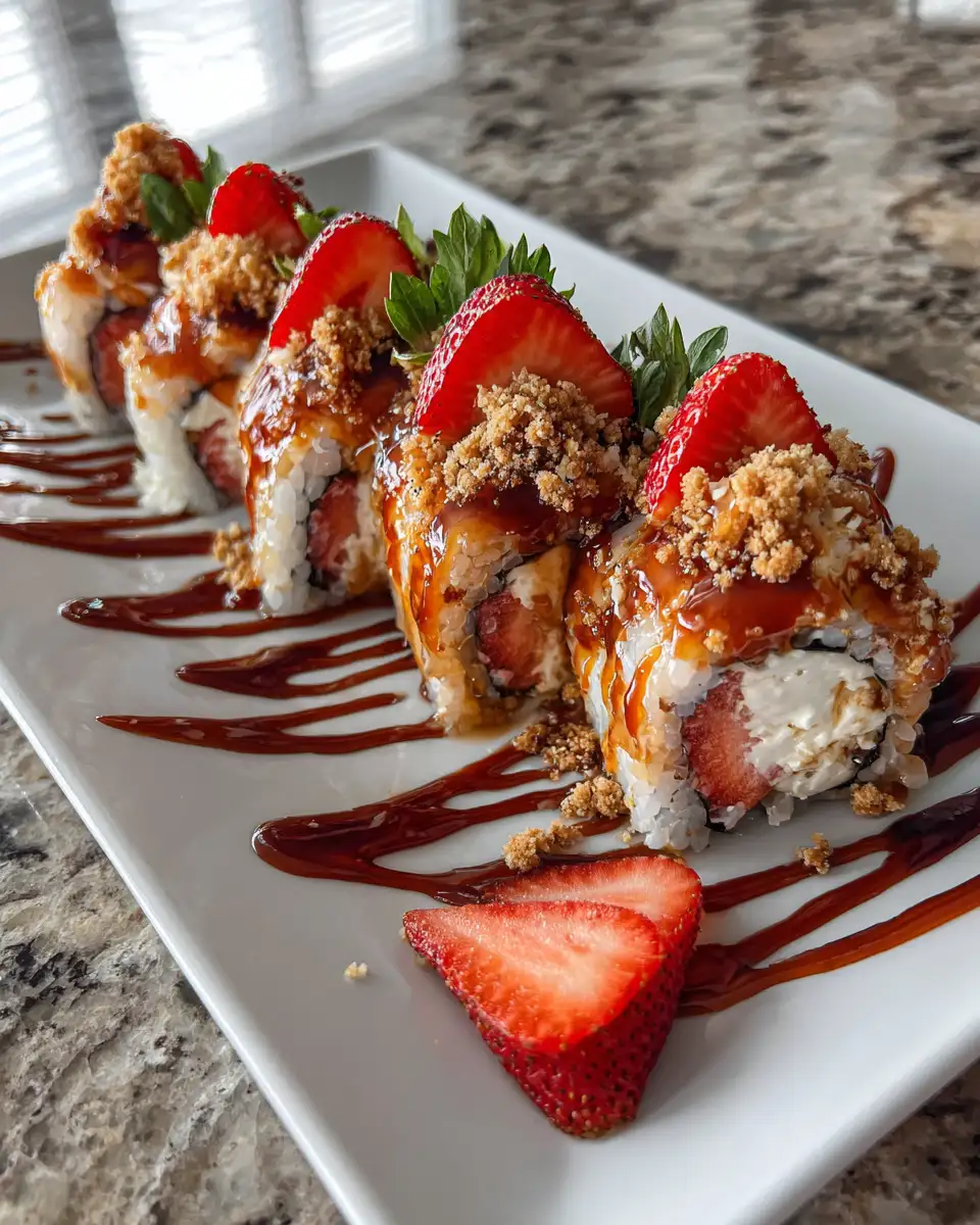 Final dish - Strawberry Shortcake Cheesecake Sushi Rolls That Will Blow Your Mind