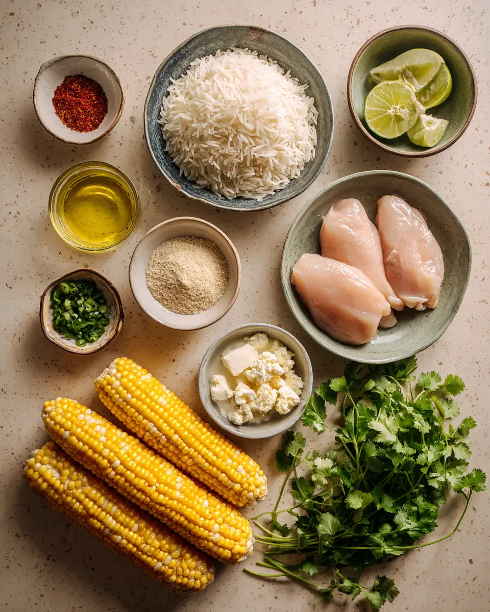 Ingredients for Ultimate Street Corn Chicken Rice Bowl Recipe for a Flavor-Packed Meal