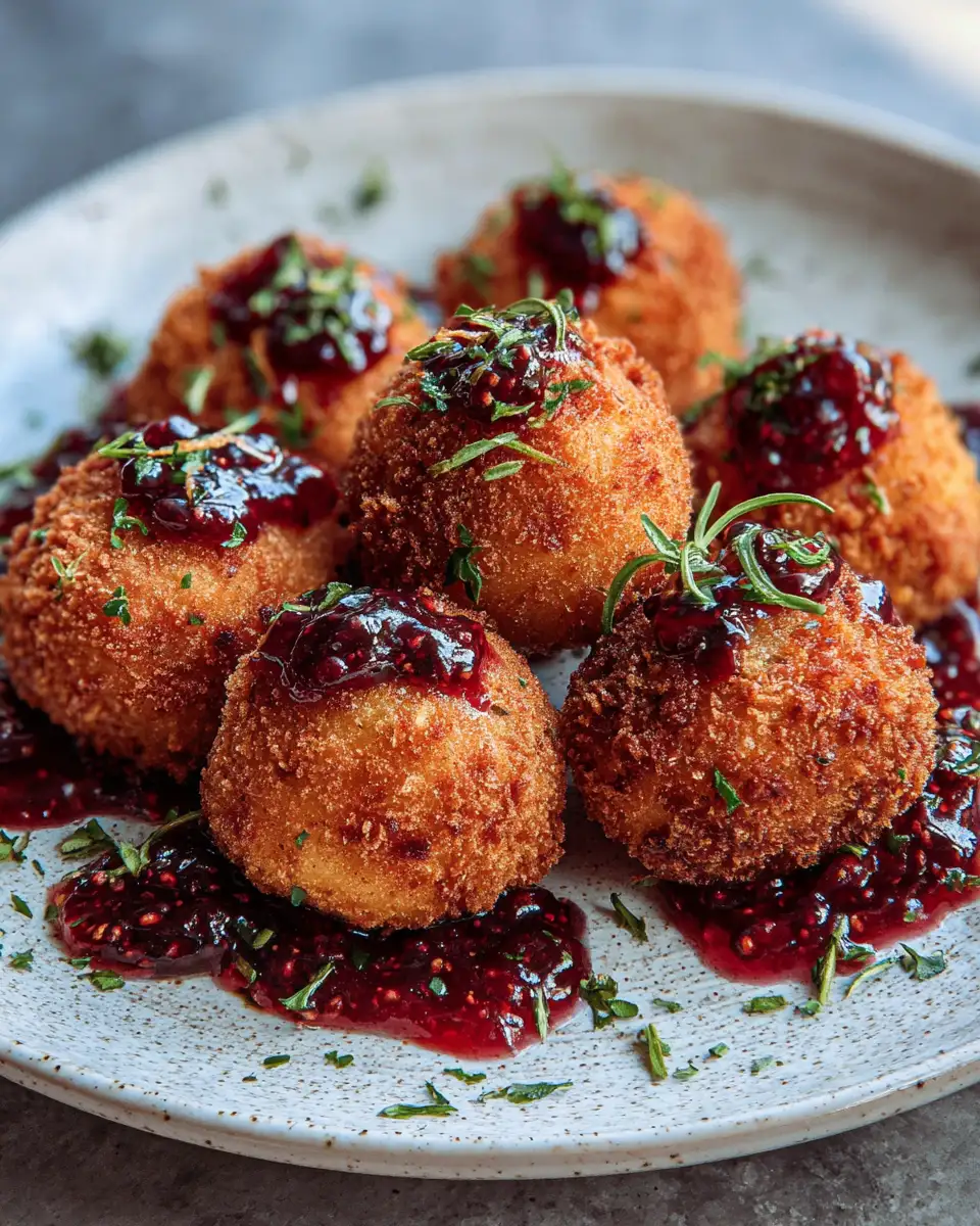 Final dish - Crispy Croquettes with Berry Jam and Green Herbs A Flavorful Twist You Have to Try