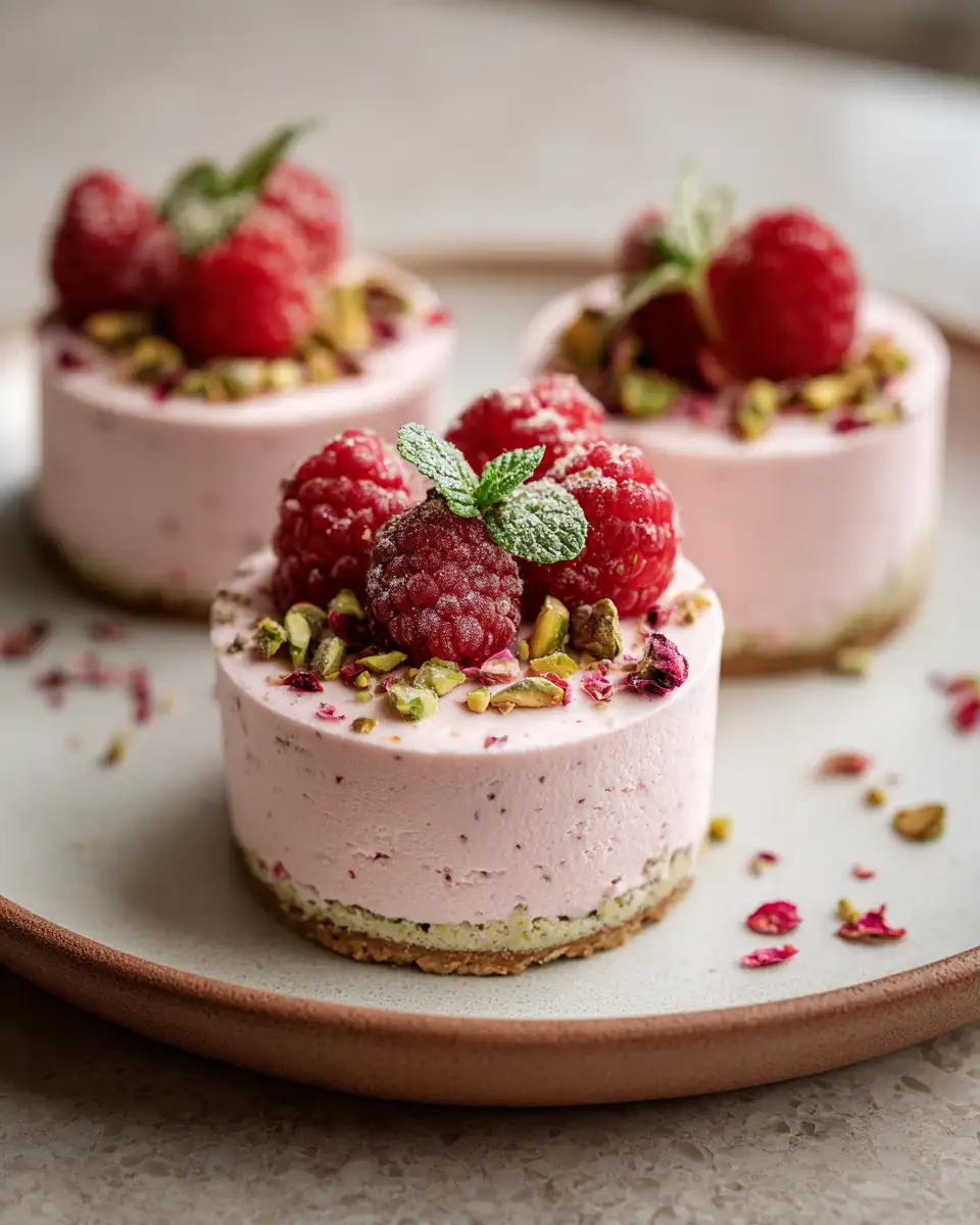 Decadent Raspberry and Pistachio Mousse Cakes That Will Melt Your Heart 7 Final dish - Decadent Raspberry and Pistachio Mousse Cakes That Will Melt Your Heart