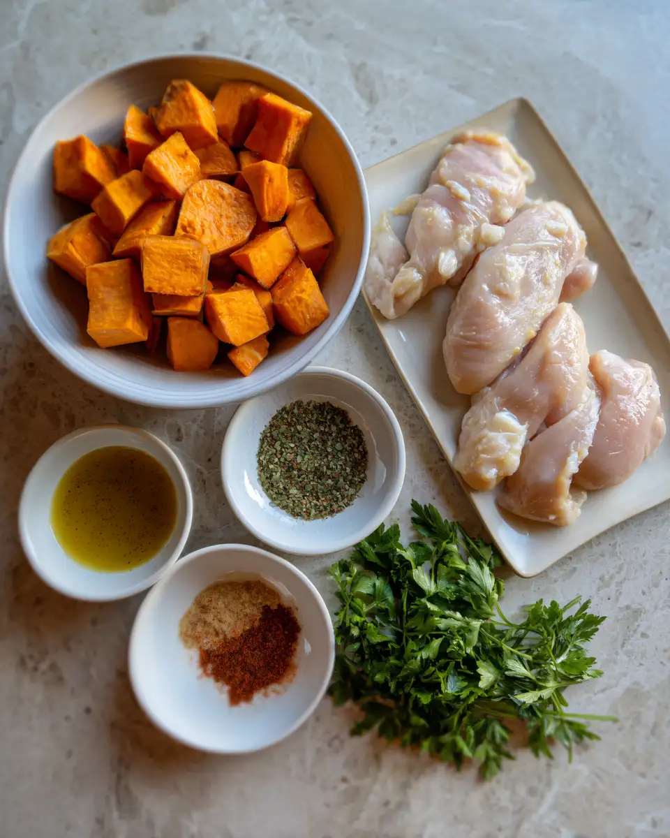 Sweet and Savory Maple Dijon Chicken Bowl with Roasted Sweet Potatoes 5 Ingredients for Sweet and Savory Maple Dijon Chicken Bowl with Roasted Sweet Potatoes