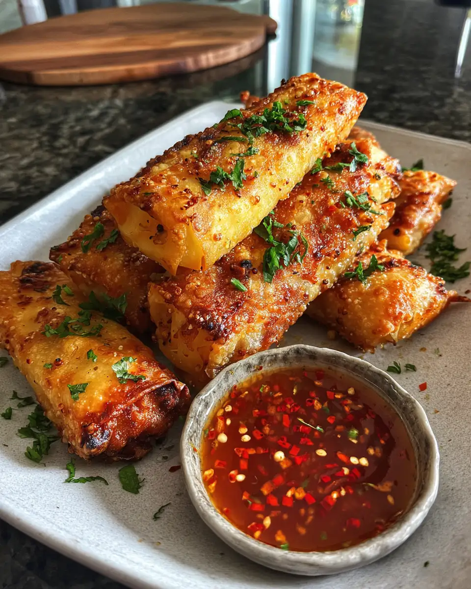 Final dish - Crispy Oven Fried Feta Rolls Drizzled with Sweet Chili Honey