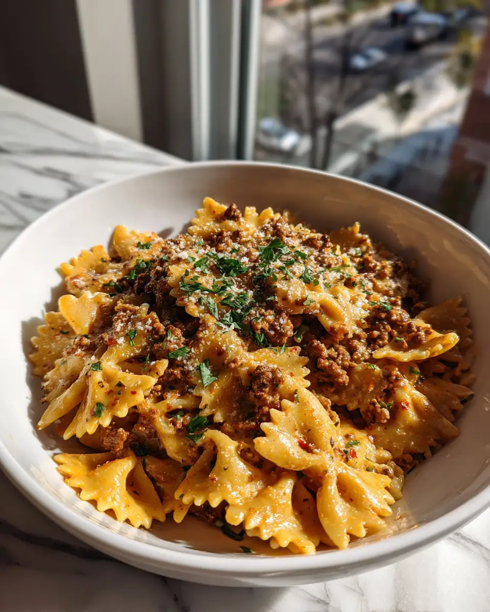 Cajun Cream Cheese Alfredo Bowties with Spiced Ground Beef Recipe That Will Wow Your Taste Buds - Featured Image