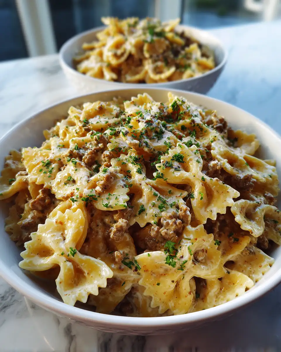 Final dish - Cajun Cream Cheese Alfredo Bowties with Spiced Ground Beef Recipe That Will Wow Your Taste Buds
