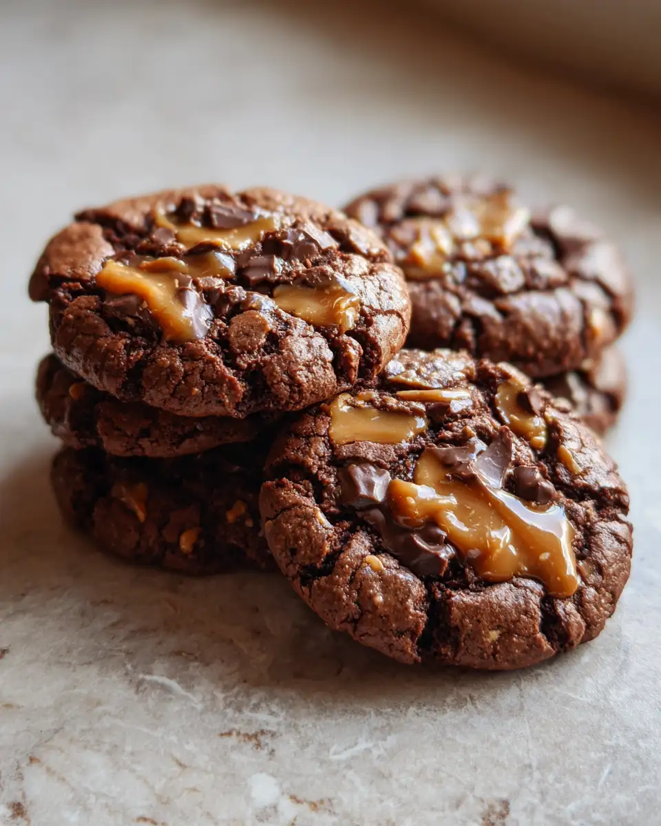 Final dish - Irresistible Chocolate Peanut Butter Cookies with Gooey Caramel Delight