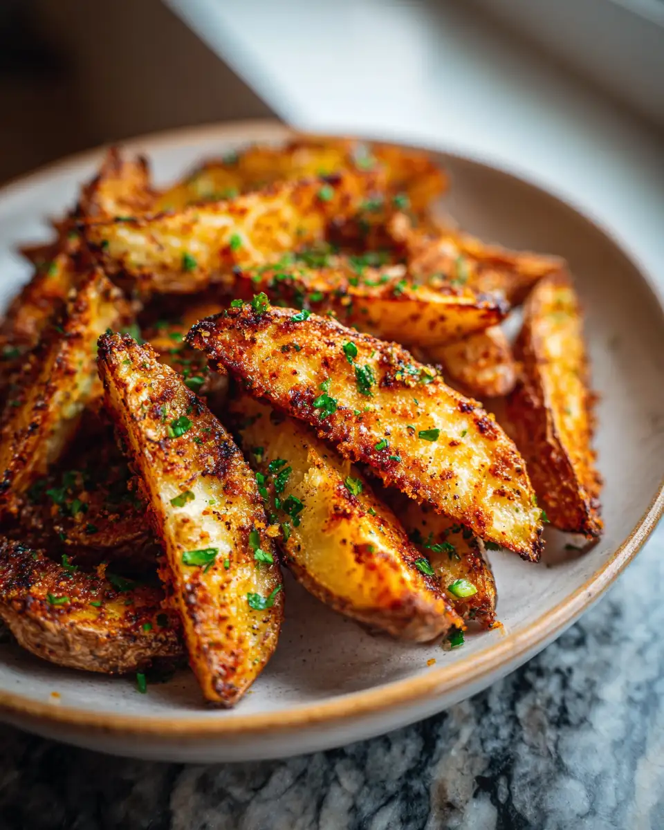 Final dish - Crispy Garlic Parmesan Potato Wedges You’ll Crave Every Time