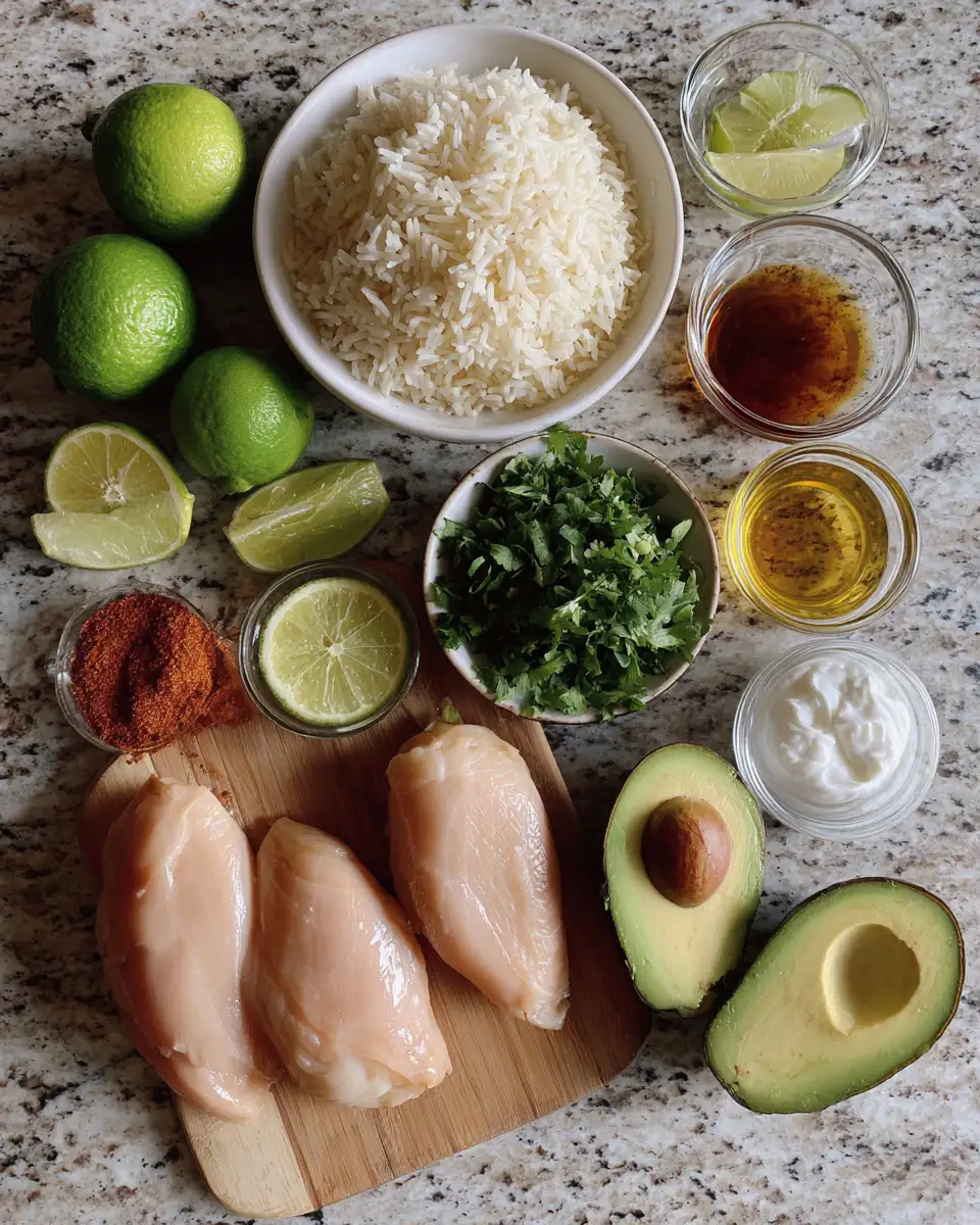 Ingredients for Sweet and Zesty Honey Lime Chicken and Avocado Rice Stack Recipe