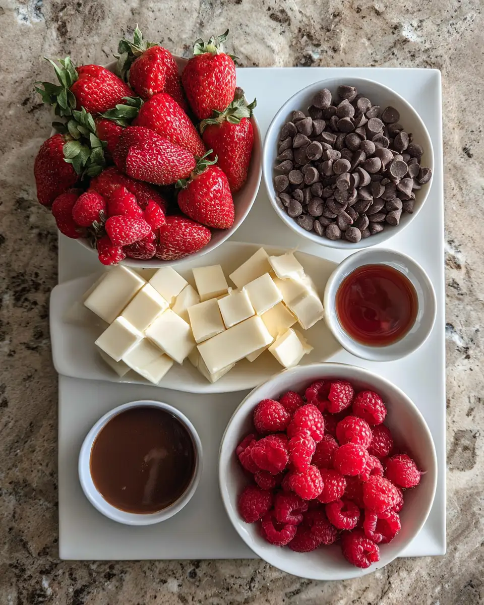 Ingredients for Fondue for Two Chocolate and Berries Bliss