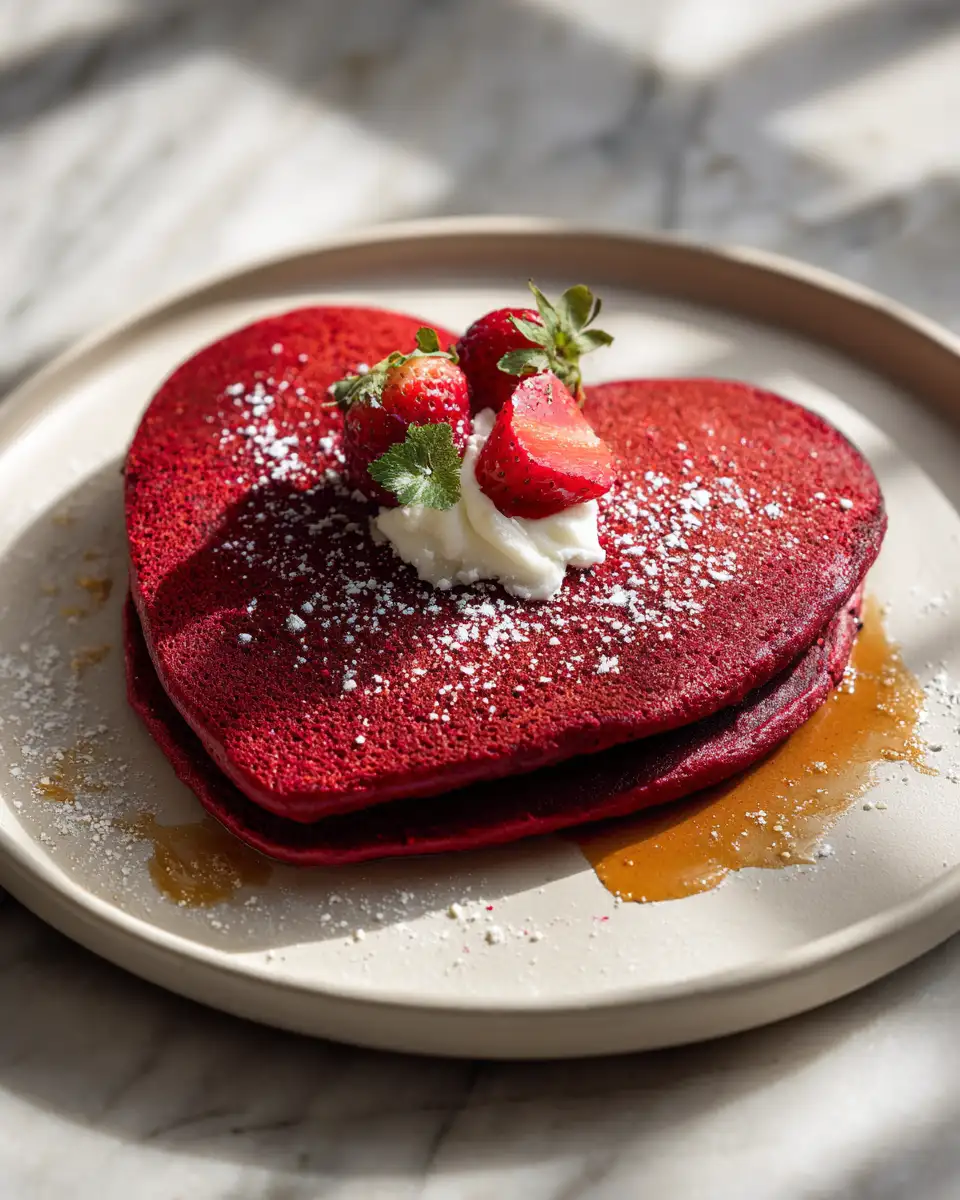 Final dish - Irresistible Heart-Shaped Red Velvet Pancakes to Sweeten Your Morning