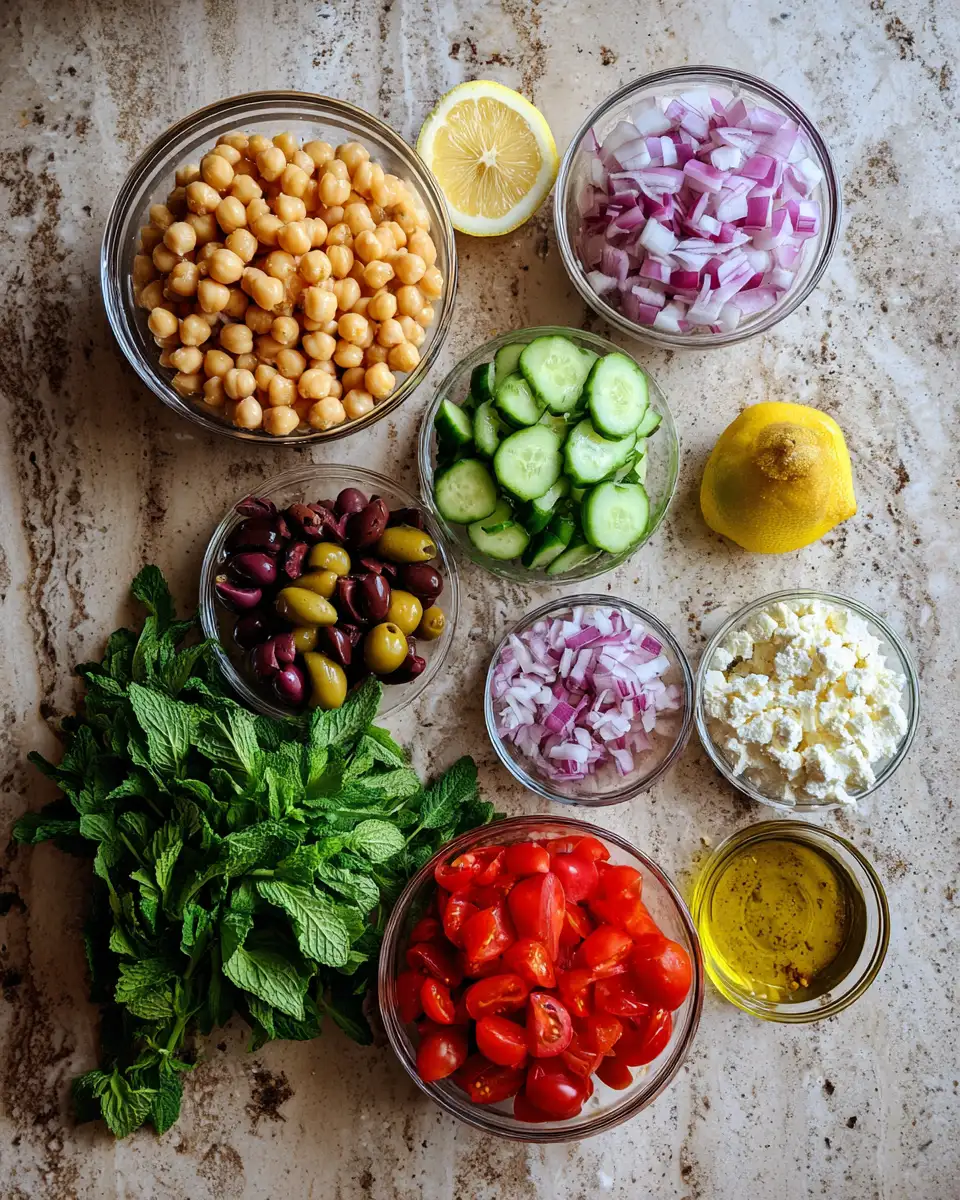 Ingredients for Fresh and Flavorful Mediterranean Chickpea Salad Recipe to Brighten Your Meal