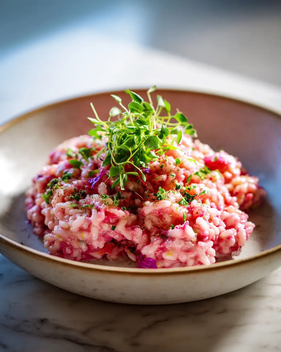 Final dish - Indulge in the Creamy Delight of Raspberry Rose Risotto